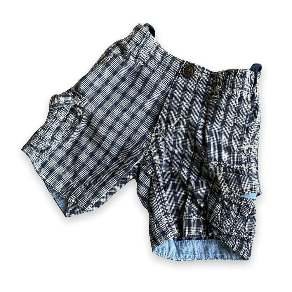 Gap Shorts Navy Blue White Plaid Check Cargo Style Pull‎ On Size 18-24 mo